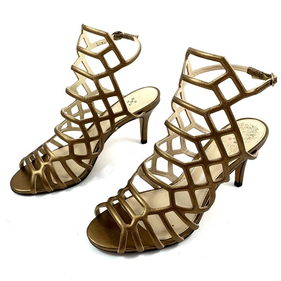 Vince Camuto Shoes - VINCE CAMUTO gold leather caged high heel shoes